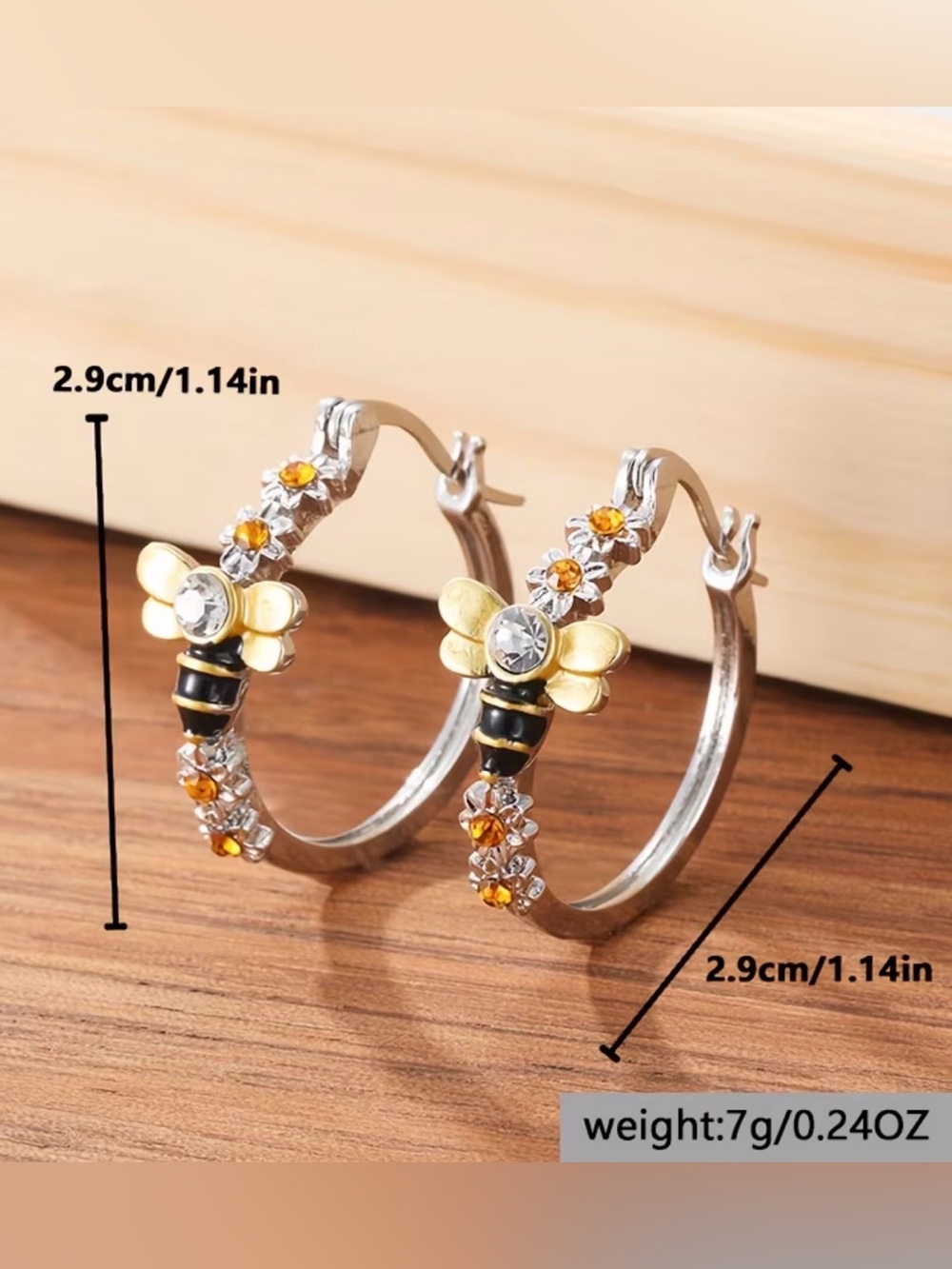 🐝🐝🐝BOGOHO🐝🐝🐝Dainty Bee Hoop Earrings w/Matching Bee Necklace-Silver - Picture 4 of 7